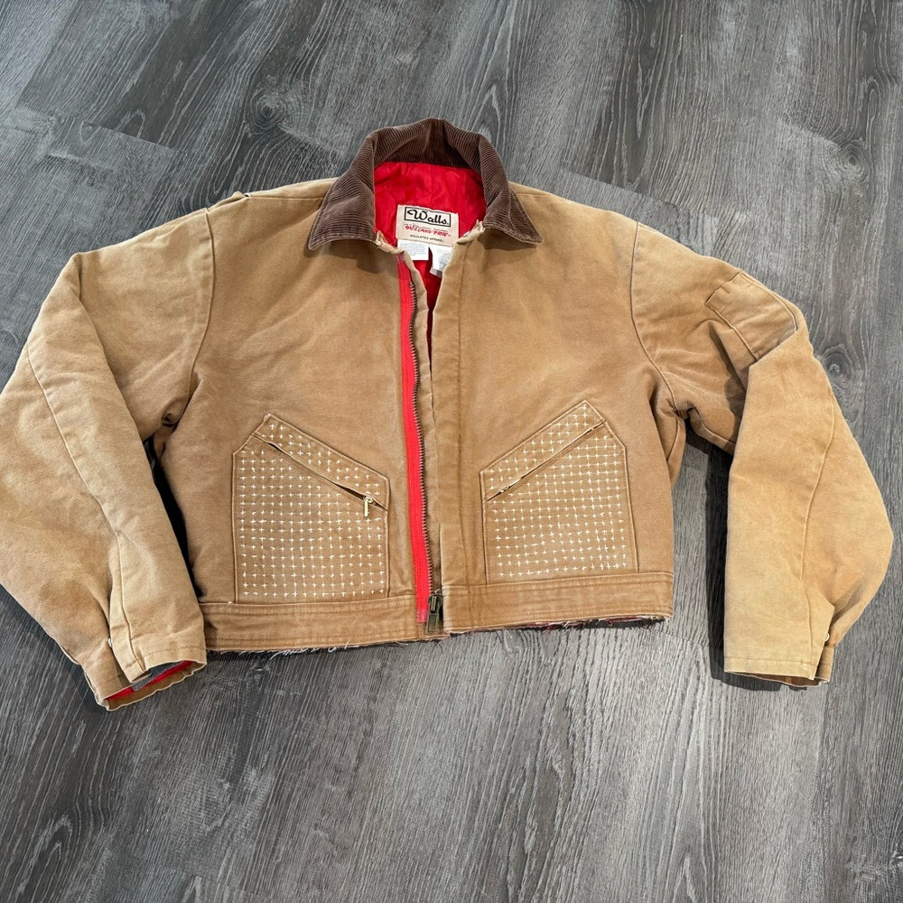 Walls Reworked Cropped Utility Coat, Brown Duck Canvas Jacket SZ 42-44 - Picture 3 of 9